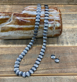 24" Sterling Silver Flat Disc Bead Necklace/ Earring Set