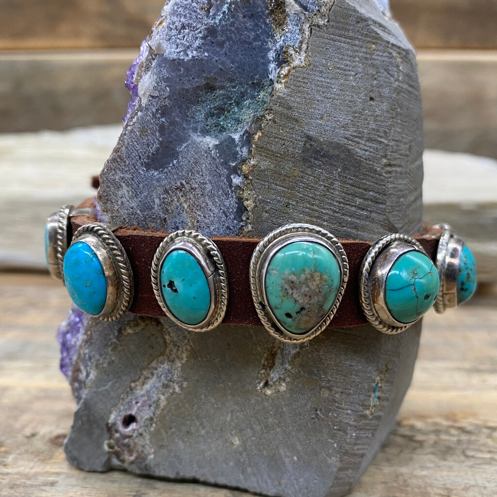 Leather & Turquoise 7-stone bracelet