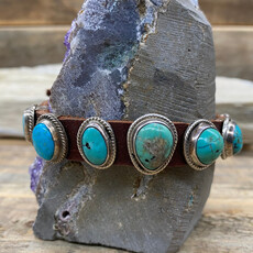 Leather & Turquoise 7-stone bracelet