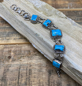 Blue Bird Turquoise 5-stone 7.5" Link Bracelet