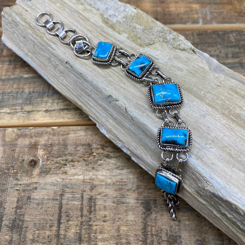 Blue Bird Turquoise 5-stone 7.5" Link Bracelet