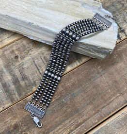 9" 5 Strand Sterling Silver Beaded Link Bracelet
