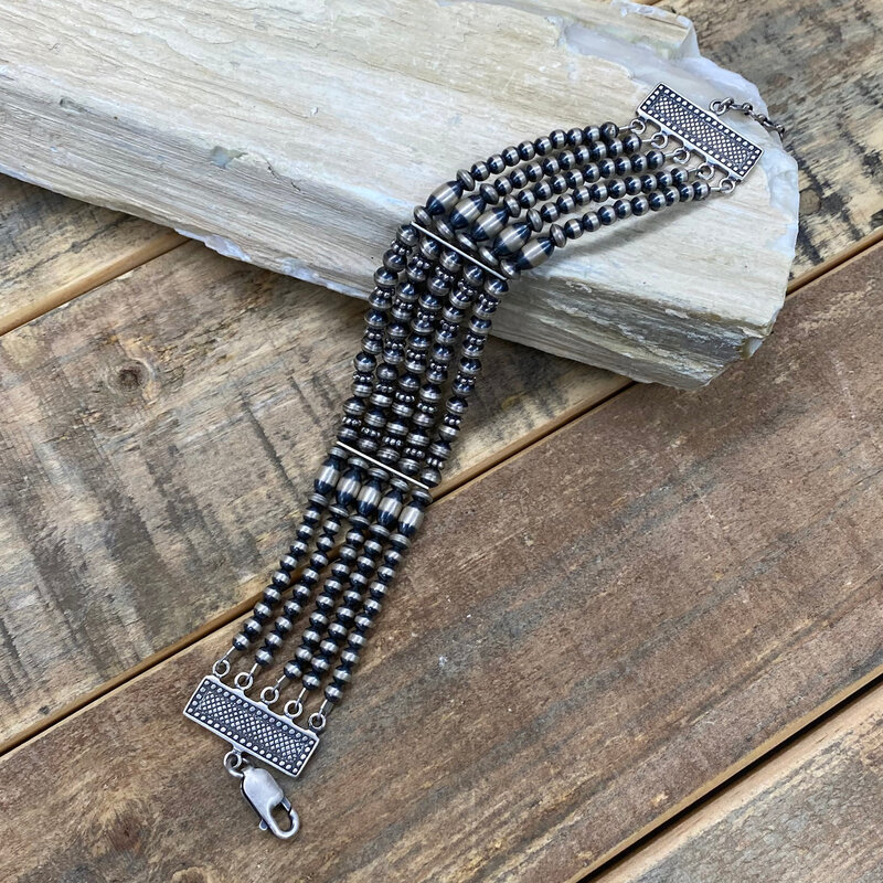 9" 5 Strand Sterling Silver Beaded Link Bracelet