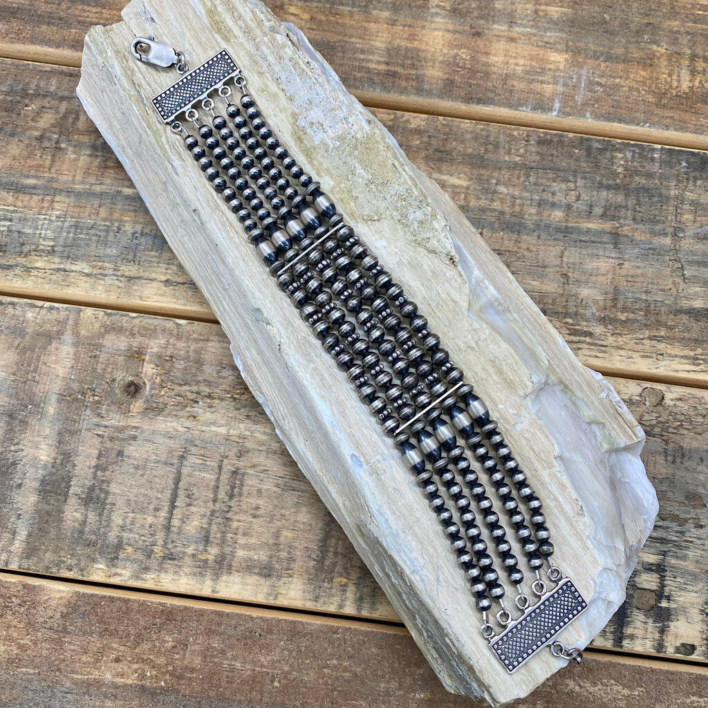 9" 5 Strand Sterling Silver Beaded Link Bracelet