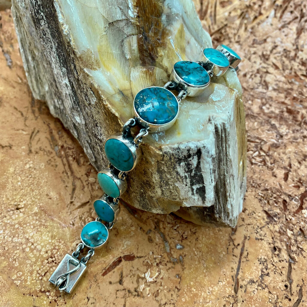 Old Man Mine, NV turquoise, 9-stone link bracelet 8"