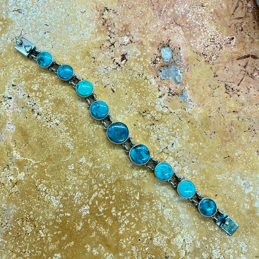 Old Man Mine, NV turquoise, 9-stone link bracelet 8"