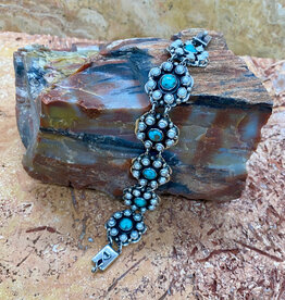 Turquoise & pearl flower link bracelet 7.25"