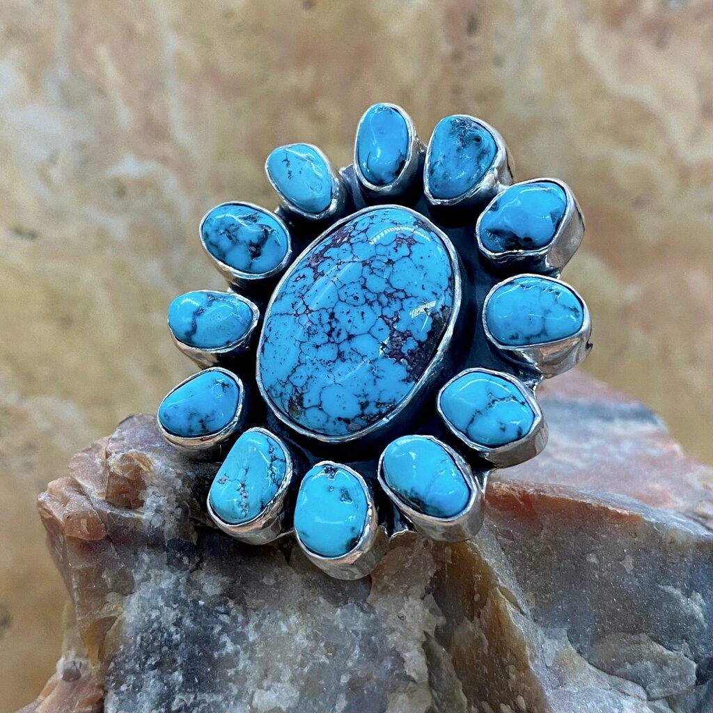 #8 turquoise 13-stone ring - adj.