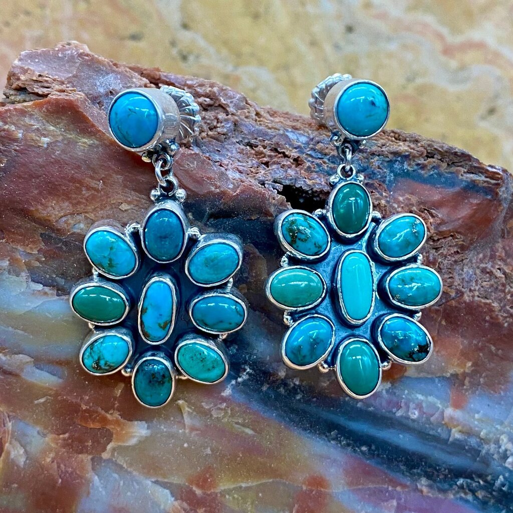 Turquoise flower 10-stone earrings