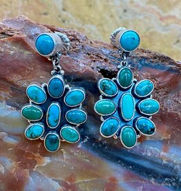 Turquoise flower 10-stone earrings