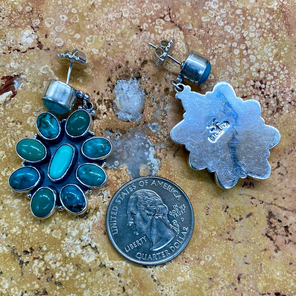 Turquoise flower 10-stone earrings