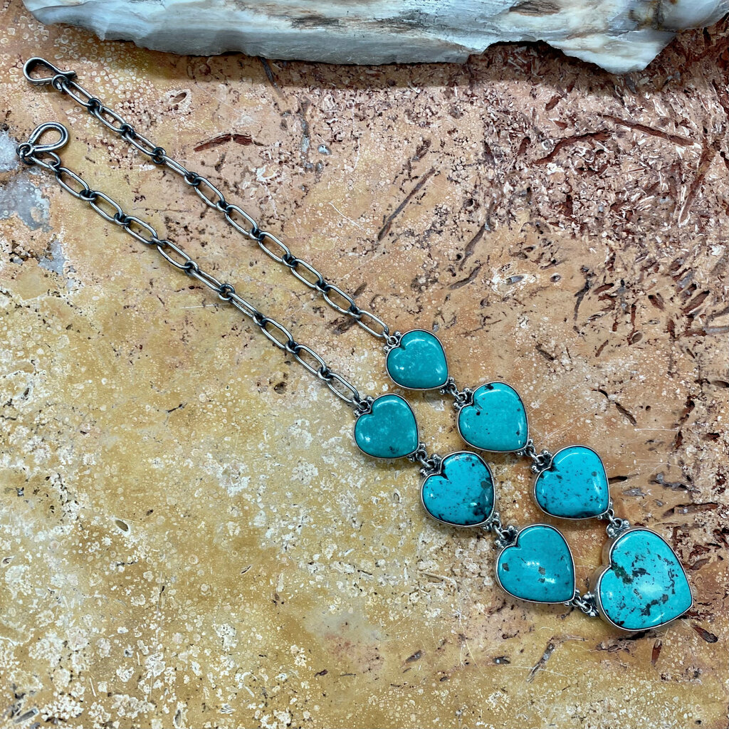 Old man mine, NV turquoise 7-heart neckalce - 18"