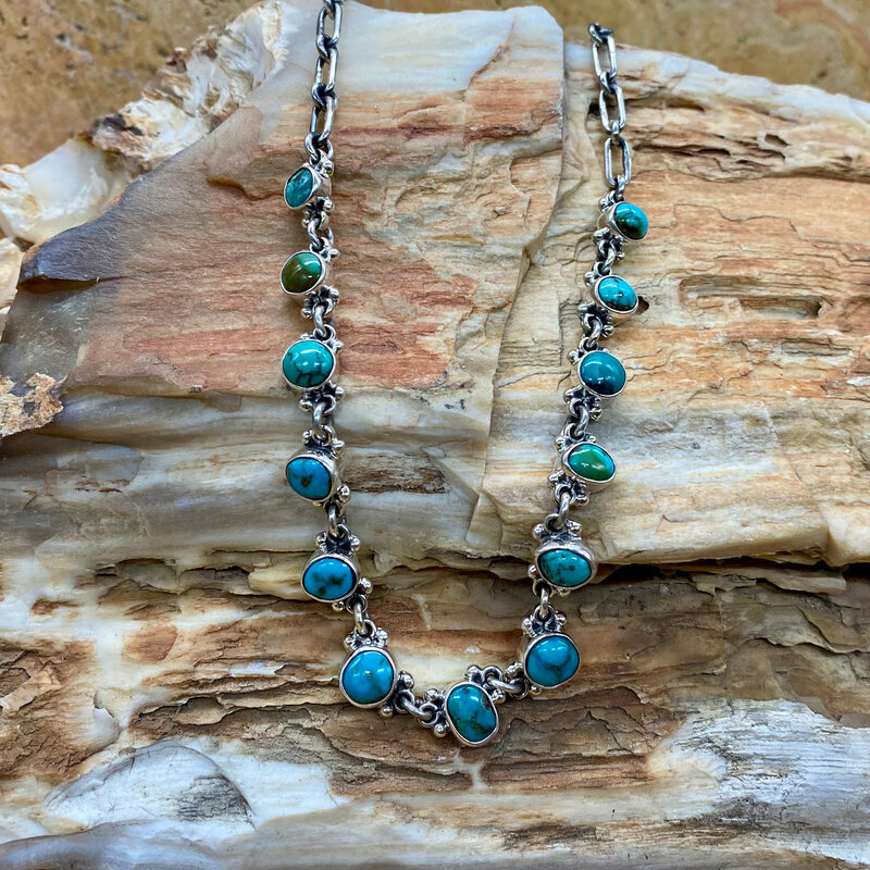 Old man mine, NV turquoise 13-stone  necklace - 18"