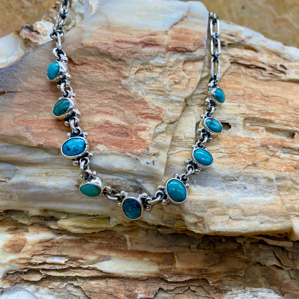 Old man mine, NV turquoise 9-stone neckalce - 18"