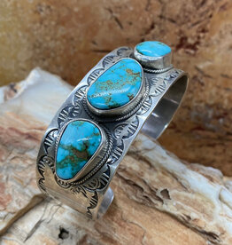Sonoran turquoise 3-stone cuff - 6.75"