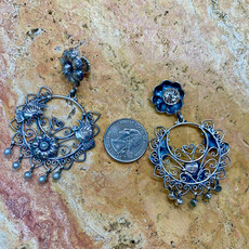 Pearl silver circle dangle earrings