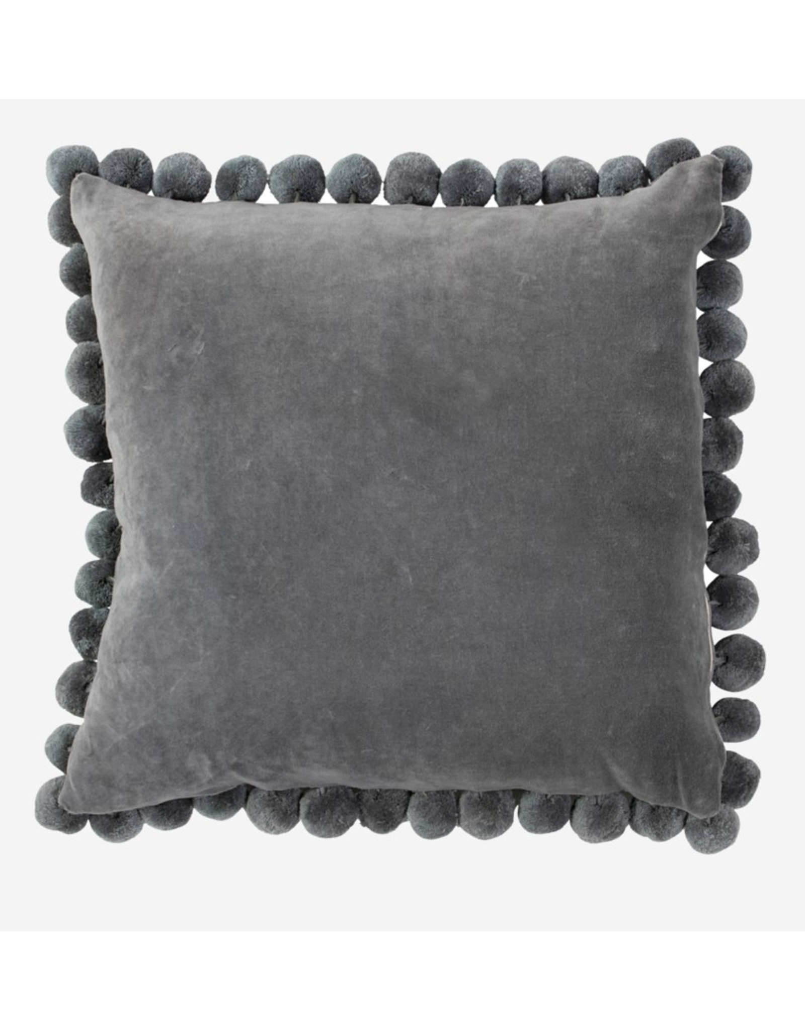 20 Square Velvet Pillow With Pom Poms Grey Oak Arrow Interiors