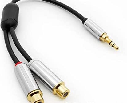 3.5mm  MALE TO 2 (DUAL) RCA FEMALE CABLE 6"