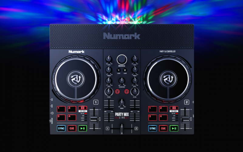 Numark Party Mix Live DJ Controller with Built-In Light Show and Speakers with Mixer and Audio Interface + Serato DJ Lite