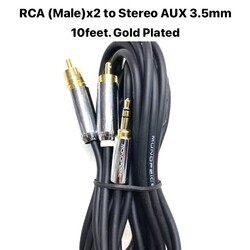 ETC [Gold Plated] RCA (Male) x2 to Stereo AUX 3.5mm Audio Cable (10ft.)