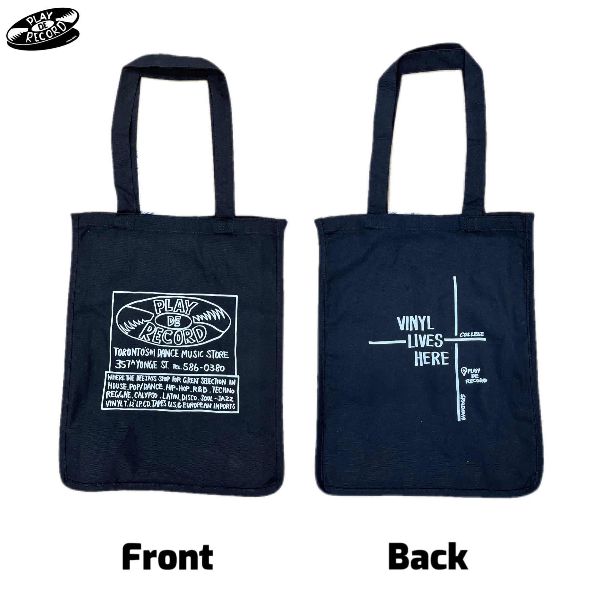 Play De Record OG Yonge Street Store Sign w/ " Vinyl Lives Here" Tote Bag (BLACK)