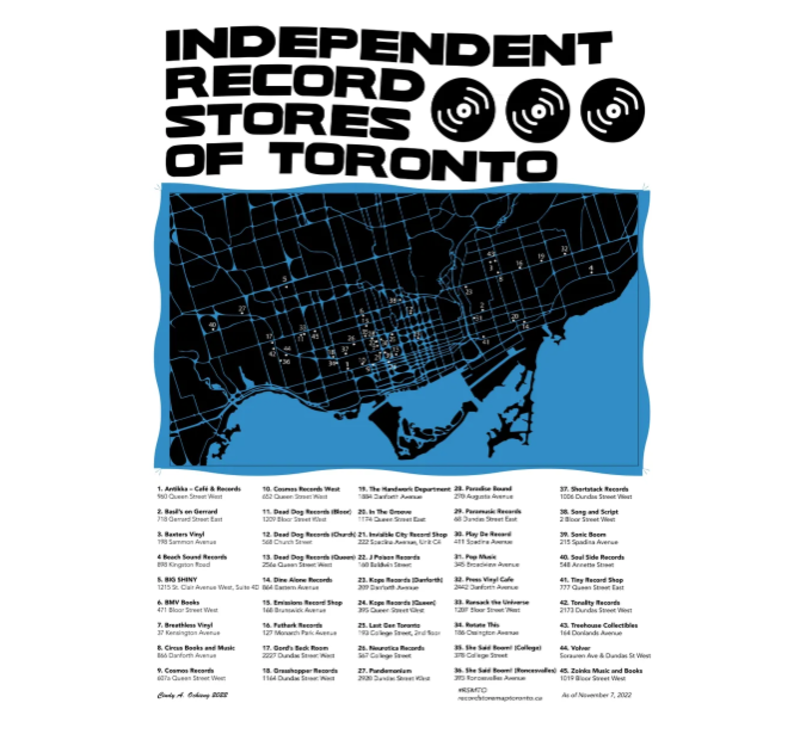 Toronto Independent Record Store Map Silkscreen POSTER by @CindyAooo