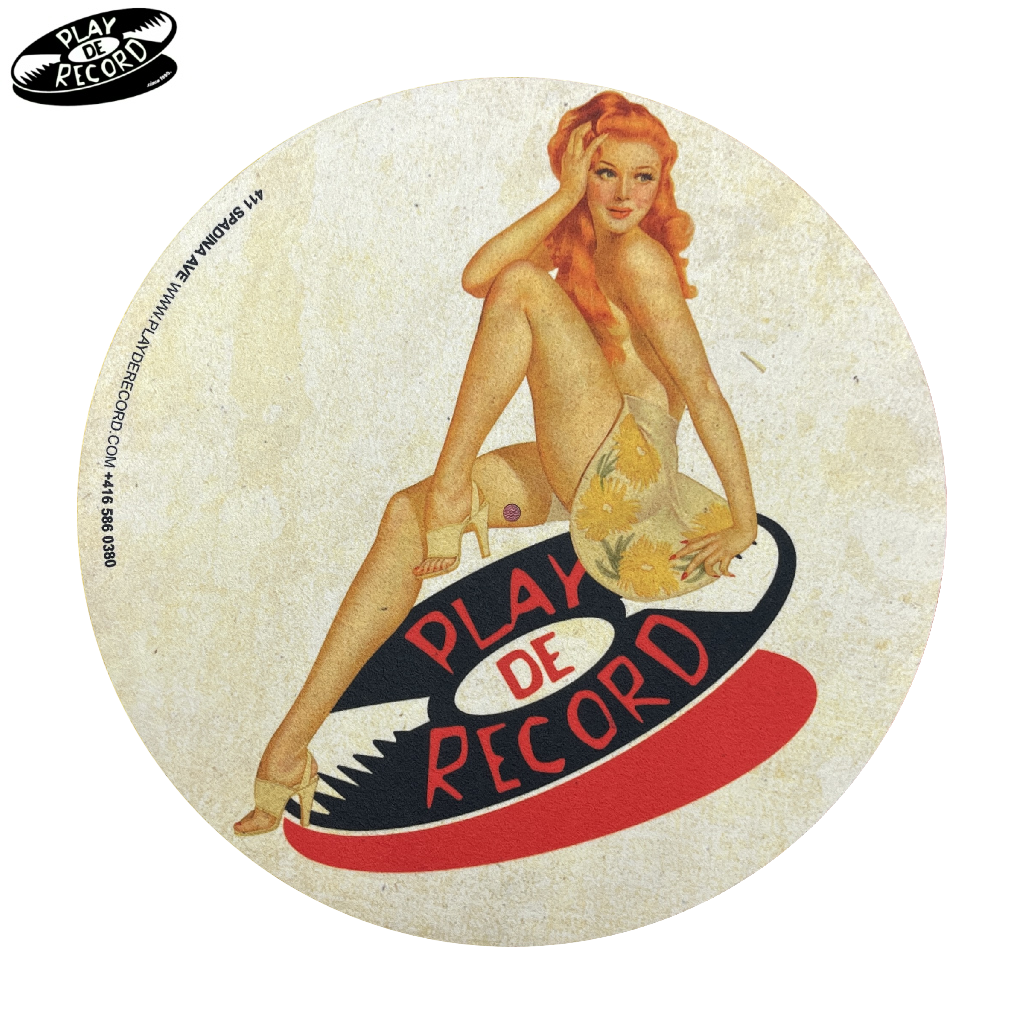 Play De Record Logo and Pin-Up Girl w/ Yellow Flower Dress Slipmat