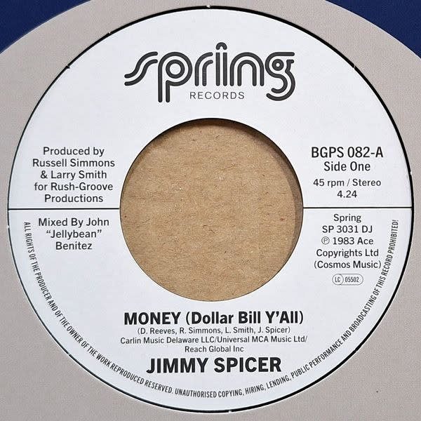 Jimmy Spicer – Money (Dollar Bill Y'all) 7" (2025 Reissue. BGP Records)