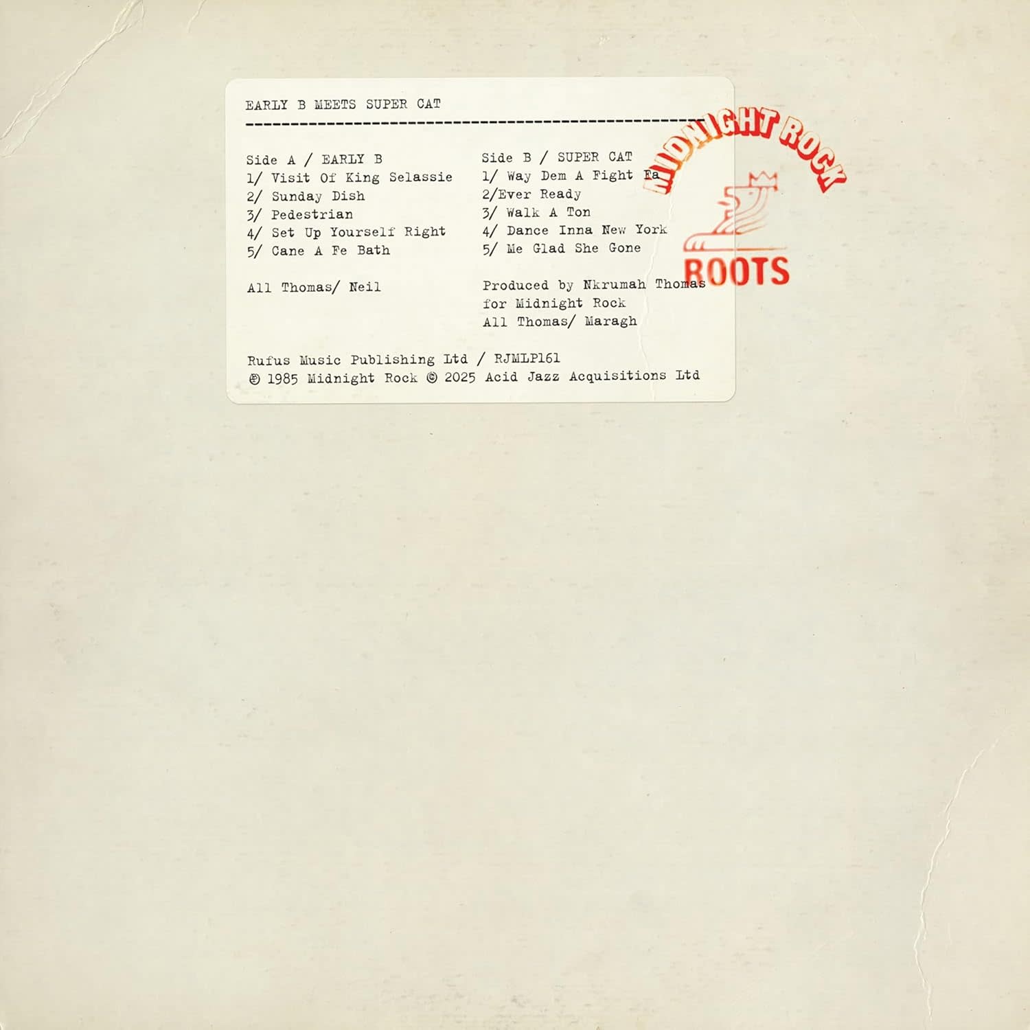 Early B / Super Cat – Early B Meets Super Cat LP (2025 Reissue, Midnight Rock)