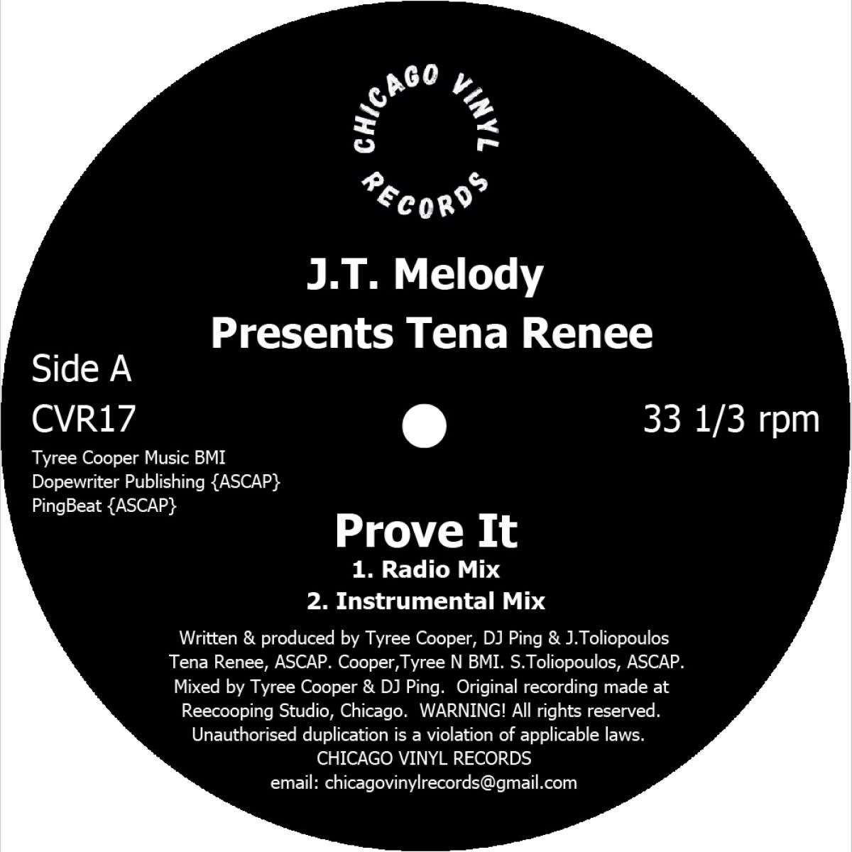 J.T. Melody Presents Tena Renee Prove It 12" (2025 Reissue, Chicago Vinyl Records)