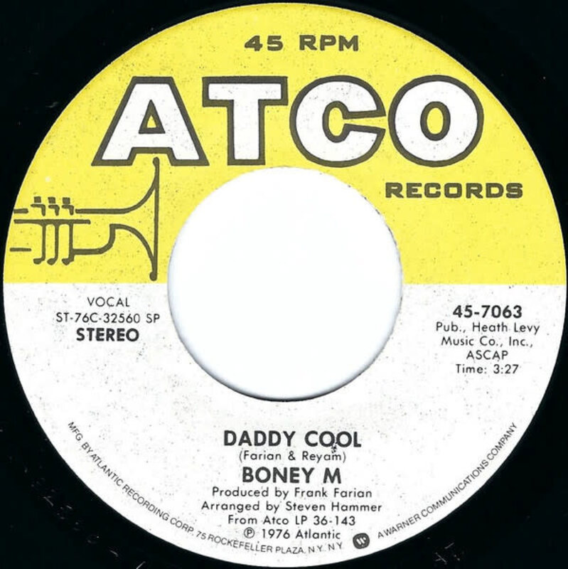 (VINTAGE) Boney M - Daddy Cool 7" Single [VG+](1976 ATCO Records,US), SP - Specialty Pressing