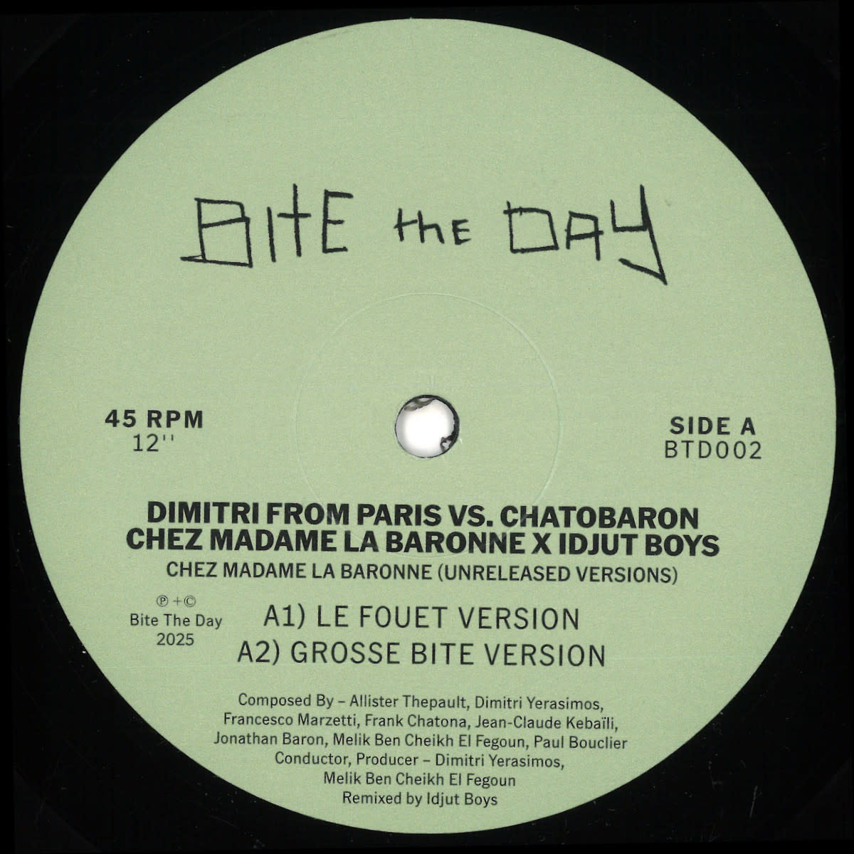 Dimitri From Paris Vs. Chatobaron X Idjut Boys – Chez Madame La Baronne (Unreleased Versions) 12" (2026, Bite The Day)