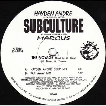 Hayden Andre Presents Subculture Featuring Marcus – The Voyage 12" (1991, Blue Vinyl, Strobe Records)