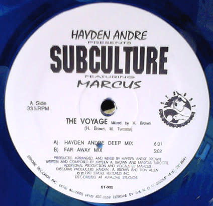 Hayden Andre Presents Subculture Featuring Marcus – The Voyage 12" (1991, Blue Vinyl, Strobe Records)