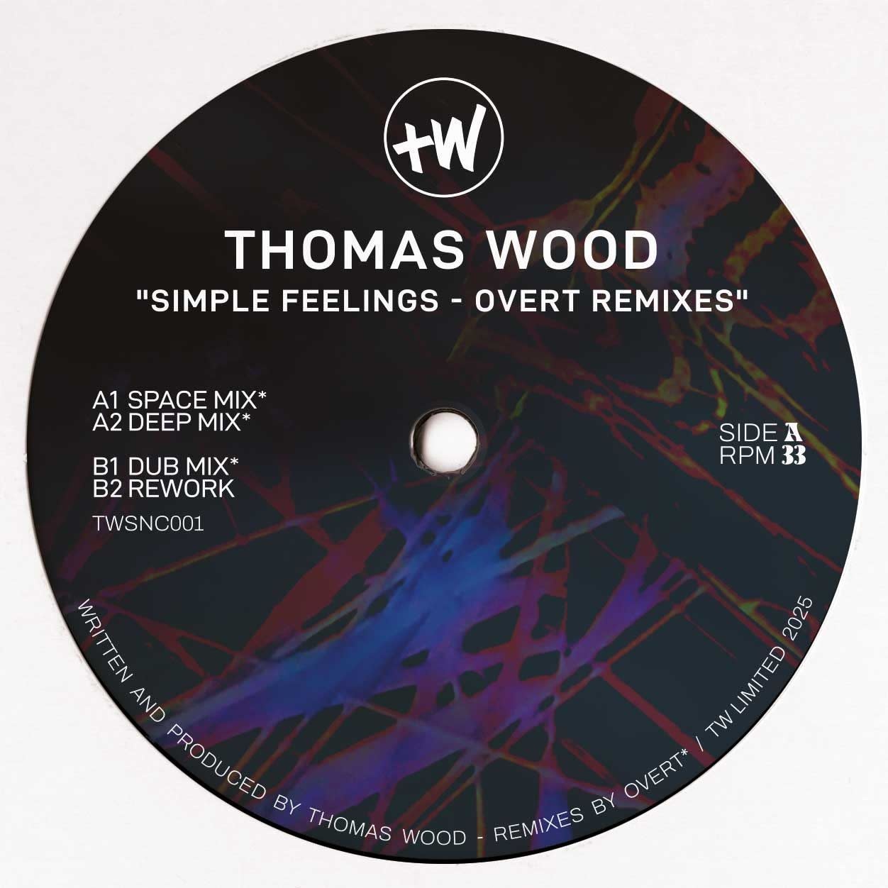 Thomas Wood - Simple Feelings - Overt Remixes 12" (2025, TW Limited)