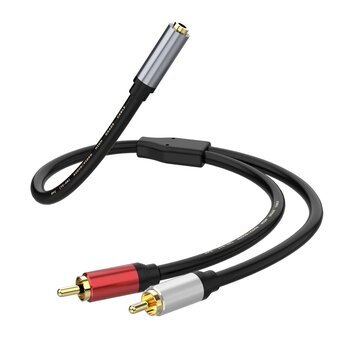 RCA DUAL (Male) x2 to 3.5mm Stereo AUX (Female) Single Y Audio Cable (6inch), Gold Plated