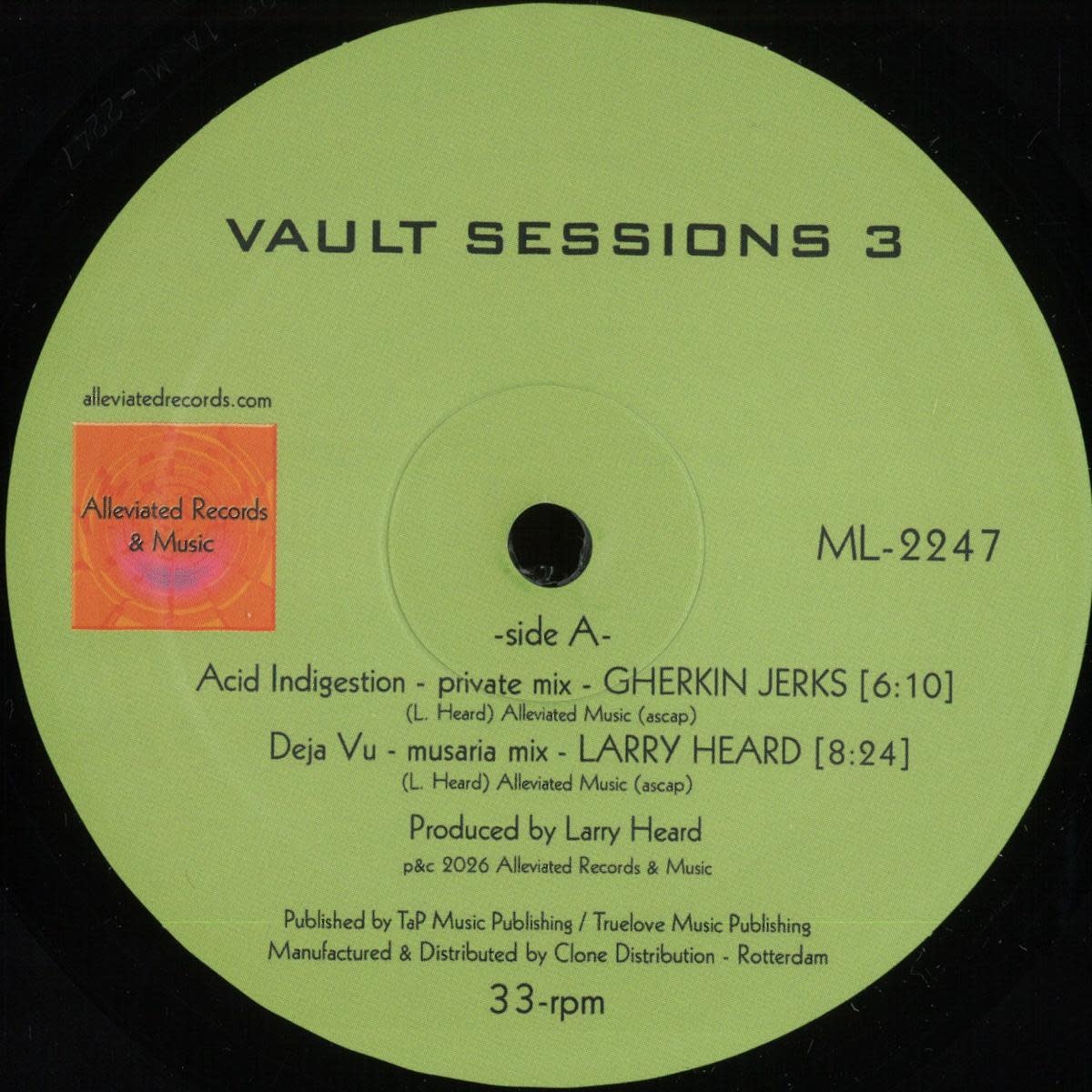 Larry Heard – Vault Sessions 3 12" (2026, Alleviated Records)