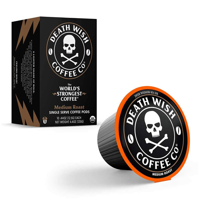 Death Wish Coffee Co Coffee, Medium Roast, Single Serve Pods - 18 pack, 0.44 oz pods