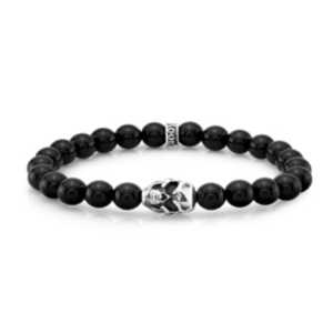 Room 101 Room 101 Bead Bracelet 6 mm Agate Bead Bracelet With Silver Logo Cuff And Silver Skull