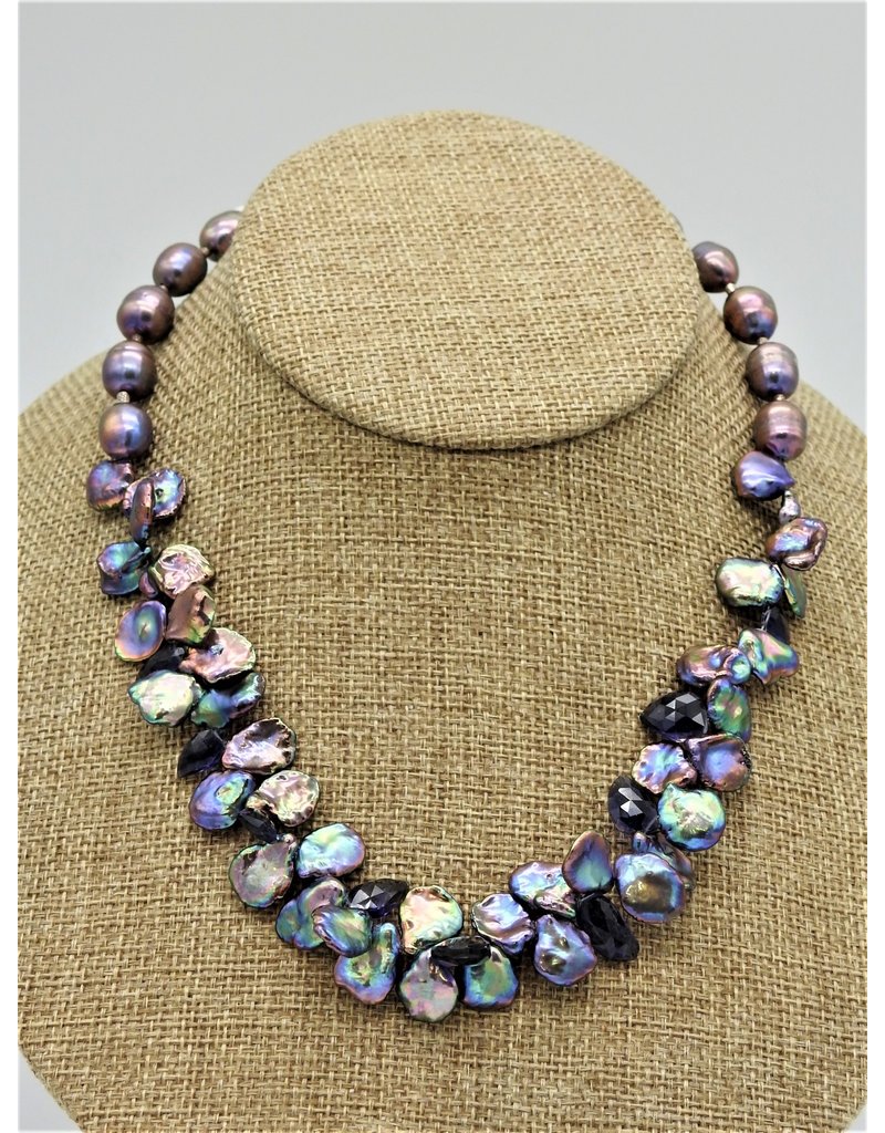 Pam Springall Lavender Rice & Kashi Pearls w/ Lolite Necklace