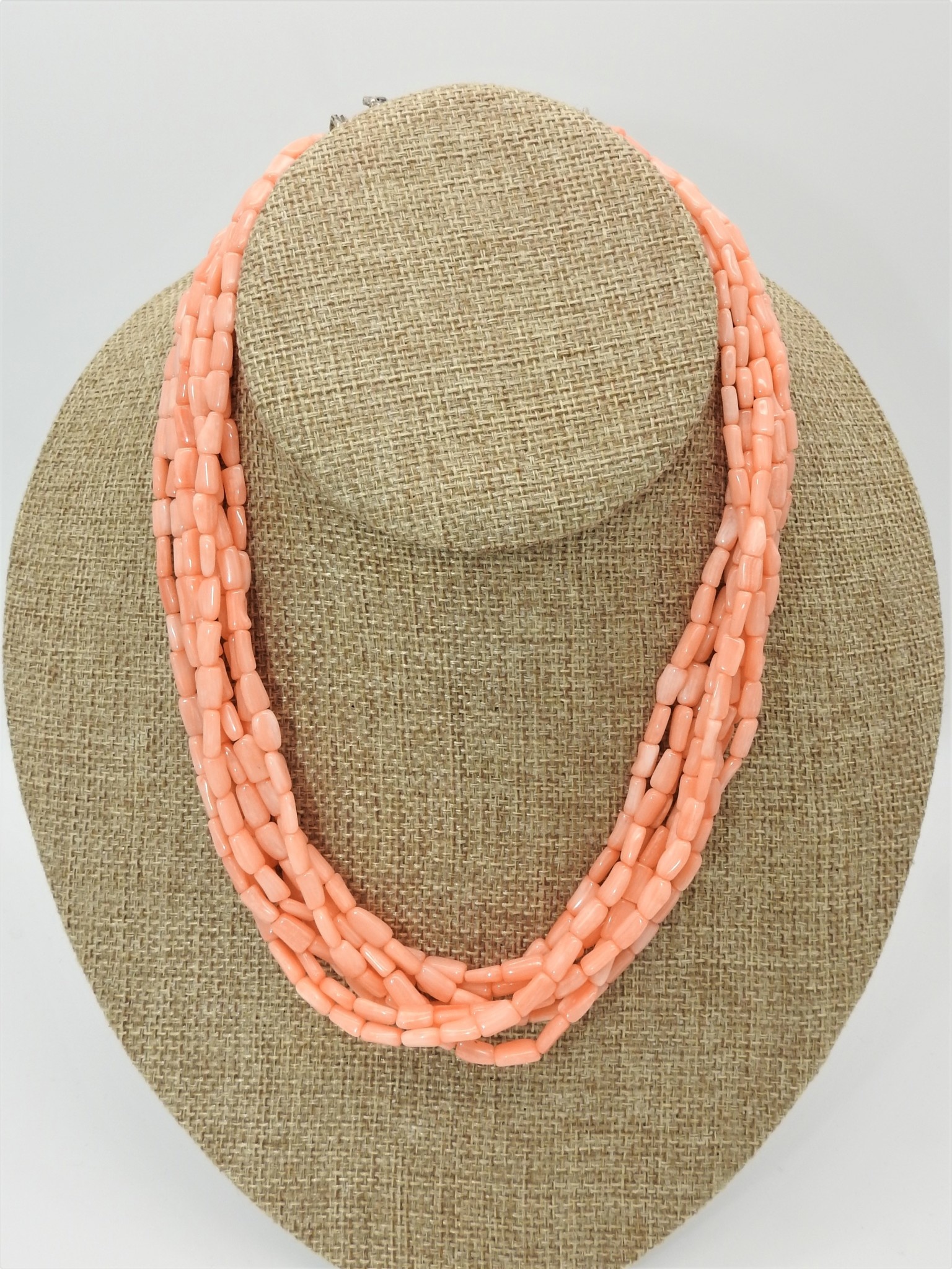 Pam Springall 8 Strand Angel Skin Coral Necklace