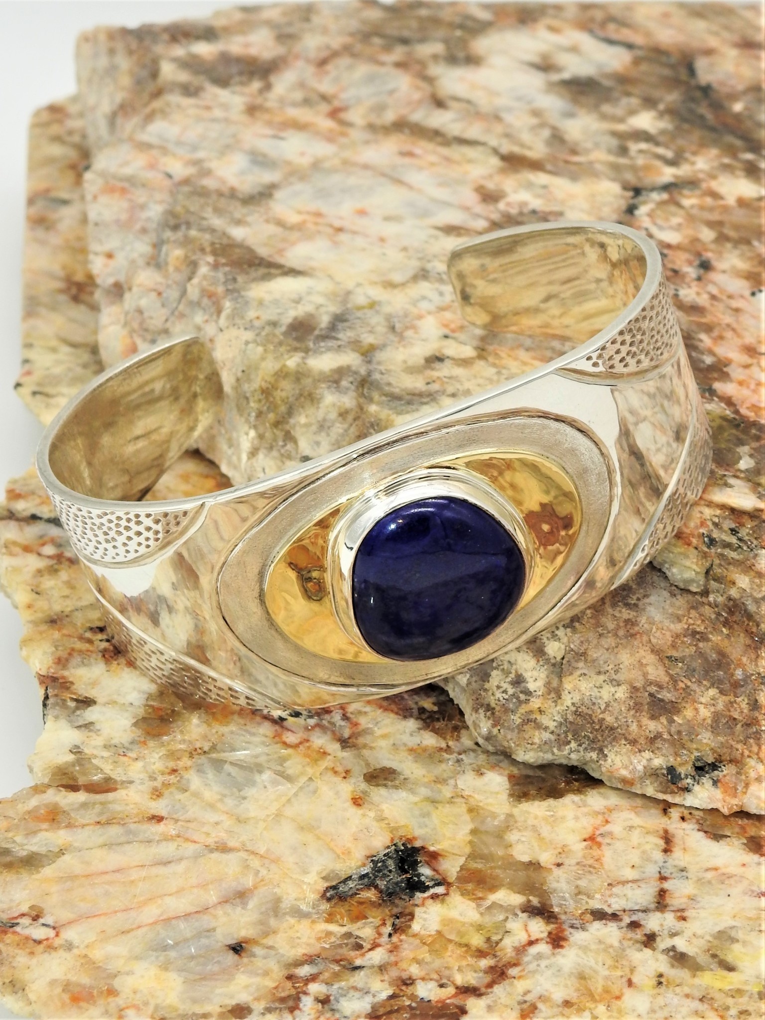 Perseus Sterling Silver and Blue Indigo Leather with Lapis Bracelet