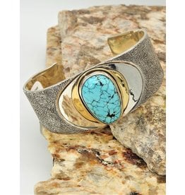 Ray Van Cleve Sterling Silver Point Textr. Surf. & Turquoise Bracelet