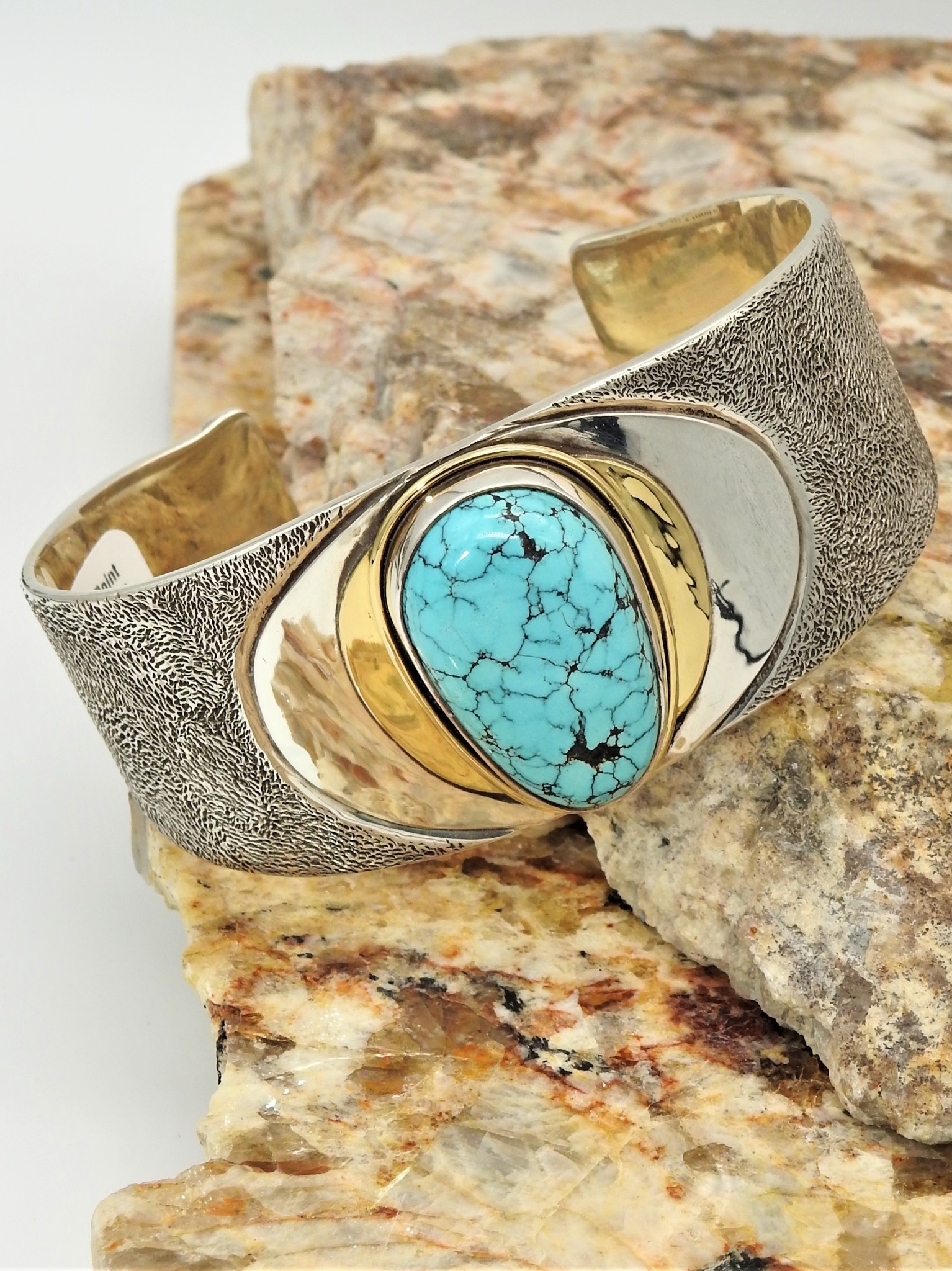 Ray Van Cleve Sterling Silver Point Textr. Surf. & Turquoise Bracelet