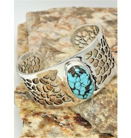 Ray Van Cleve Sterling Silver Lace Design Cuff w/Turquoise