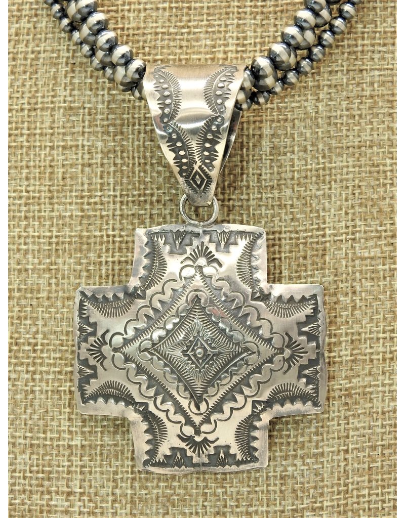 SW Native American SW-P SS Cross stmpd pndnt by Vincent (Beads sold separately)