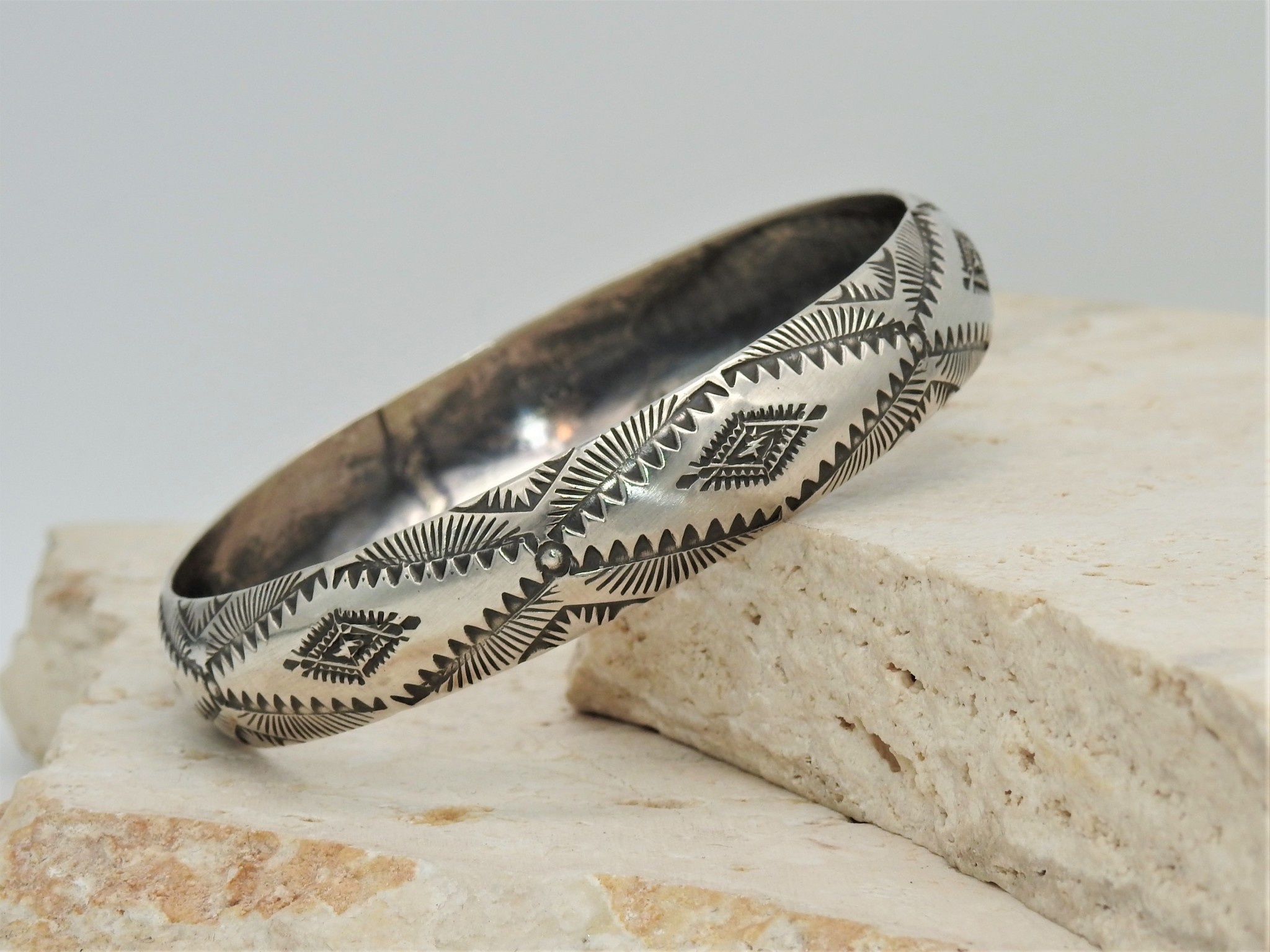 SW Native American Sterling Silver Stamped Bangle2