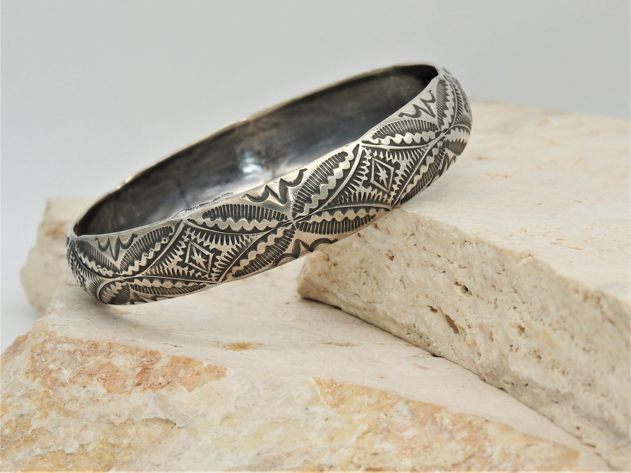 SW Native American Sterling Silver Stamped Bangle3