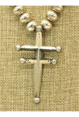 Silver Sun 17" SS Double Barred Cross on Handmade Beads