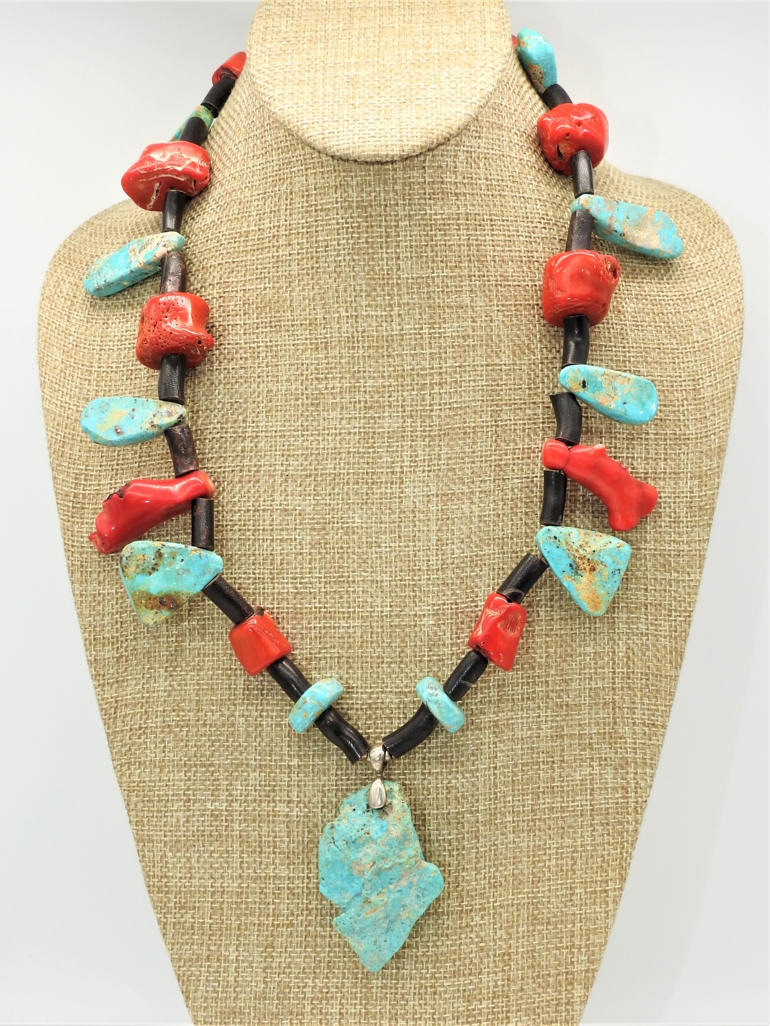 Northstar Natural Turquoise, Red & Black Coral Necklace